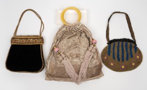 Group of three vintage and antique evening bags including embroidered silk and beadwork, early 20th century, the largest 33cm high.