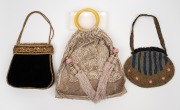 Group of three vintage and antique evening bags including embroidered silk and beadwork, early 20th century, ​​​​​​​the largest 33cm high.