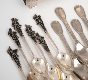 Continental silver spoons, cake slice, napkin holder and lidded sugar basin, 20th century, (qty), ​​​​​​​520 grams total. - 2