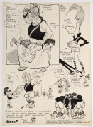 Cartoonist SAMUEL WELLS at ESSENDON MATCHES: May 1922 Essendon defeats South Melbourne by kicking 7 goals to nil in the last quarter; May 1922 Essendon draws with Fitzroy (with no goals kicked in the first quarter); the 1922 Preliminary Final in which Fit - 8