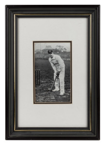 38 · VICTOR TRUMPER: Original signature to the front of a Bolland real-photo postcard of Trumper in England in his Australian team cap, practicing at the wicket.