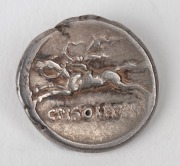ROMAN REPUBLIC: Silver Denarius, C. Calpurnius Piso Frugi, Calpurnia, Rome, 67 BC, silver. Crawford 408. Laureate head of Apollo right; horseman galloping right verso. - 2