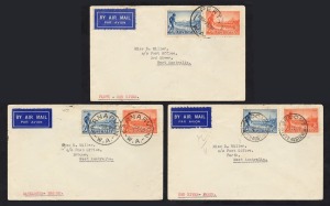 Aerophilately & Flight Covers: 3 October 1934 (AAMC.429a) MacRobertson - Miller Aviation Co. first flight covers between Carnarvon and Broome, Perth and Ord River, and Broome and Perth; all with arrival backstamps. (3). Cat.$450.