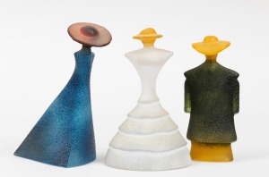 KOSTA BODA three Swedish art glass statuettes by KJELL ENGMAN, each signed to the base, the largest 17cm high.