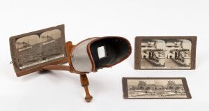 STEREOVIEWER and three stereocards including two cards of "The American Fleet In Australia", (4 items).