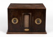 KALVIN vintage walnut cased mantle radio with bakelite knobs, 22cm high.