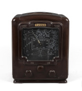 TASMA vintage brown bakelite mantle radio, 34cm high.