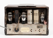 AIRZONE vintage two toned walnut veneered mantle radio with bakelite knobs and ebonised trim, 26cm high. - 2