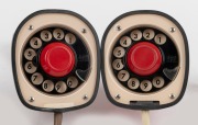 ERICSSON two vintage coloured plastic "Cobra" phones, 21.5cm high. - 2