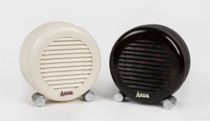AEGIS two vintage speakers in cream and brown bakelite, 19.5cm high.
