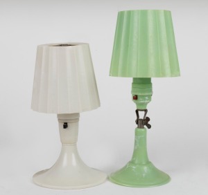 Two vintage bakelite lamps and shades in marbled green and white, mid 20th century, 29cm and 24cm high.