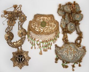Indian ceremonial regalia worn by dignitaries at the 1936 coronation of Raja Mohammad Amir Ahmed Khan (1914-1973), ​​​​​​​the largest 130cm high overall.