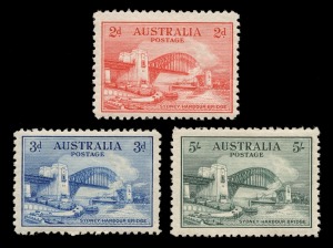 1932 (SG.141-43) 2d - 5/- Sydney Harbour Bridge set, (3) fresh MUH.