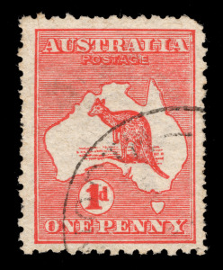 Kangaroos - First Watermark: 1d Rose Red (Die 2A), a single used example with perforation faults, but clearly an example of the "Double print" variety [BW: 4c] only otherwise known perforated OS (of which 2 are known - Cat.$7500). A recent discovery; poss