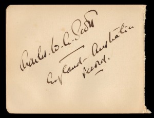 Aerophilately & Flight Covers: CHARLES W.A. SCOTT original pen signature above the words "England - Australia Record" on an autograph page following his record flight in April 1931, arriving in Darwin on 11th April having broken the previous record set by