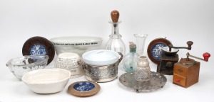 KITCHENALIA group of antique and vintage jelly moulds, coffee grinders, butter dishes etc., 19th and 20th century, (15 items).