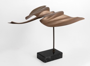 HATTAKITKOSOL SOMCHAI (1934-2000), cast bronze flying swan sculpture on marble base, signed "Somchai, 11/1000", 41cm high, 54cm wingspan.