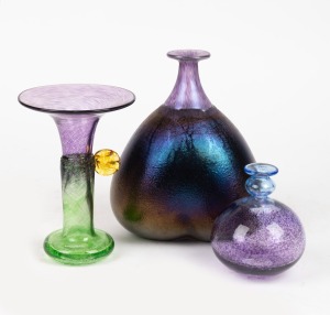 KOSTA BODA group of three Swedish art glass vases, all designed by Bertil Vallien, engraved signature to base, the largest 20cm high.
