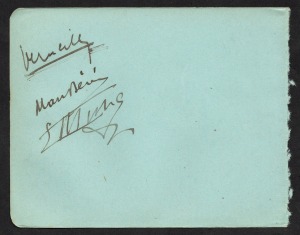 Aerophilately & Flight Covers: BARON de VERNEILH, M.E. DEVE and E. MUNCH original pen signatures on an autograph page, collected following their arrival in Brisbane in March 1932. [See AAMC.253-254a). Captain Verneilh and his crew had flown from France to