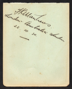 Aerophilately & Flight Covers: CAPTAIN F.R. MATTHEWS original pen signature on an autograph page endorsed "London - Australia - London 22.10.30" in the same hand. [See AAMC.167]. Matthews was a British aviator who made an arduous 42-day flight from Lond