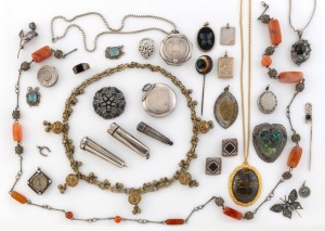 Assorted costume jewellery, silver cases, compacts, etc, 19th and 20th century, (qty).