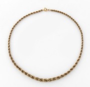 A 9ct gold rope twist necklace, 20th century, ​​​​​​​42cm long, 11 grams.