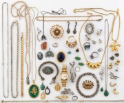 COSTUME JEWELLERY necklaces, brooches, earrings, etc., of note a sterling silver and opal chip brooch, marcasite jewellery, and Citizen watch, (qty)
