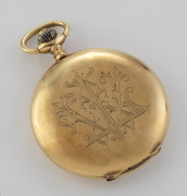 An antique French 18ct gold full hunter cased pocket watch with crown wind and engraved monogram, 19th century, 7cm high including bow, 78 grams total including movement. - 2