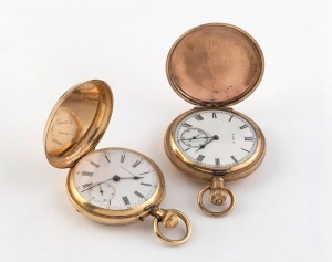 MERMOD antique Swiss 15ct gold cased full hunter pocket watch with 15 jewel Remontoire movement, together with an ELGIN full hunter pocket watch in gold plated case, 19th/20th century, (2 items), the gold example 78 grams total including movement.