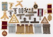 MASONIC INTEREST, assorted medals and badges, including 9ct gold medals (53 grams total including ribbons and stones), sterling silver and silver gilt, (qty).