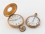 Two antique gold plated pocket watches, 19th/20th century, the larger 7cm high overall including bow.