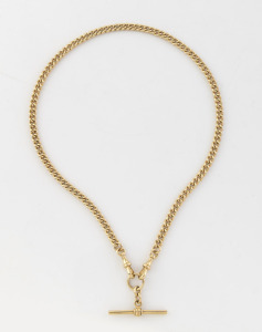A 9ct gold fob chain with curb link, 20th century, stamped "375", the chain 40cm long.