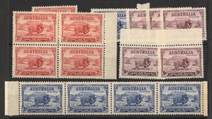 1934 (SG.150-152) 2d Light Hills, 3d & 9d Macarthur: 5 sets, (15) fine & fresh MUH.