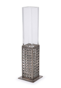 Austrian Argentor silver vase with HOFFMANN/MOSER decoration and original glass liner, early 20th century, stamped "ARGENTOR A.S.", 15cm high overall.