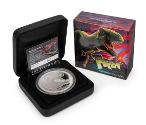 Tuvalu: 5oz SILVER PROOF: 2017 Perth Mint T-Rex $5 5oz silver coin, number one of a limited edition of 500, in presentation case with CoA and box.