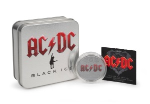 Cook Islands: AC/DC: 2018 "Black Ice" $10 2oz silver black proof, in presentation tin with CoA.