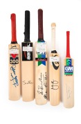 Group of five signed miniature cricket bats, comprising signatures of Shane Watson (with CoA), Allan Border and Sunil Gavaskar (with CoA), Steve Waugh, Mark Waugh, and Graham Yallop.
