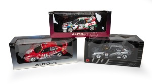 1:18 SCALE PREMIUM MODELS: Group of three c. 2000s 1:18 die-cast model cars, comprising Biante Ford Falcon AU XR8, Biante Craig Lowndes Holden HSV in Mobil livery, and Gateway Global Toyota Corolla WRC with Castrol livery; all as new in original presentation boxes, each approx. 15 x 33 x 17cm. (3 items)