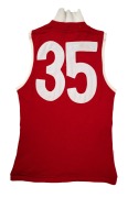 A match-worn early 1980s short-sleeved South Melbourne Swans VFL guernsey, VFL logo and "M.L.C. Insurance" branding on front, number 35 on back. - 2