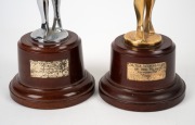 Keith Stackpole's 1970 Caltex Sports Star Of The Month award for cricket (name inscribed), together with his 1971 Caltex Sports Star Of The Year award for cricket (name uninscribed); both 33cm tall including plinths. (2 items) - 2