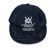 VCA BOXING DAY TEST 2001: Australia V South Africa cricket cap with embroidered "VCA" logo on front, with nine signatures including those of Bill Lawry, Keith Stackpole, Bob Cowper, and Merv Hughes.