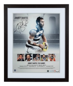 GEELONG - JIMMY BARTEL 250 GAMES: Signed limited edition [7/50] poster, with CoA affixed on reverse, framed and glazed, 66 x 56cm overall.