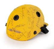 1992 Australian One Day International team batting helmet with Australian Coat of Arms to front panel, signed in pen by numerous cricketing greats present at the match, including Don Bradman, Greg Chappell, David Boon, Glenn McGrath, Ian Healy, Mark Taylo - 4