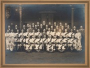 SOUTH MELBOURNE SWANS 1923: Official team photograph by The Allan Studio 318 Smith St. Collingwood, with printed title and names to upper and lower margins; Roy Cazaly can be seen third row, fourth from right; mounted on backing card, 35 x 43cm overall.