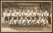 SOUTH MELBOURNE SWANS 1919: Official team photograph labelled "Season 1919" in lower margin; Swans Team of the Century inductee Vic Belcher appears at lower right, others noted in pen include Robertson, Caldwell, Hiskins, and Skehan; mounted on backing ca