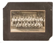 SOUTH MELBOURNE SWANS 1919: Official team photograph labelled "Season 1919" in lower margin; Swans Team of the Century inductee Vic Belcher appears at lower right, others noted in pen include Robertson, Caldwell, Hiskins, and Skehan; mounted on backing ca - 2