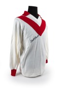 BOB PRATT: 1975 long-sleeved South Melbourne Swans VFL guernsey (with Sherwood Royal maker's label), number 10 on back, signed by Pratt on both front and back. Likely originally belonged to Brian Woodman, who wore that player number at this time. - 2