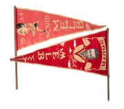 1930s SWANS PENNANTS: Two pennants featuring Bob Pratt, one with text "South Melb - R. Pratt", the other with text "1934 South Melb."; condition issues with both, the larger approx. 43cm long. (2 items) - 2