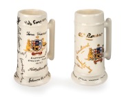 1966/67 AUSTRALIAN CRICKET TOUR OF SOUTH AFRICA: Two gilt ceramic beer steins featuring 25+ original signatures, including those of Australians Bill Lawry, Bob Cowper, Ian Chappell, Keith Stackpole, Bob Simpson, and Ian Redpath, as well as South Africans 