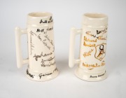 1966/67 AUSTRALIAN CRICKET TOUR OF SOUTH AFRICA: Two gilt ceramic beer steins featuring 25+ original signatures, including those of Australians Bill Lawry, Bob Cowper, Ian Chappell, Keith Stackpole, Bob Simpson, and Ian Redpath, as well as South Africans - 2